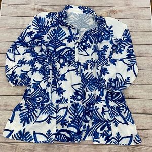 Shein Long Sleeve Ruffle Blue And White Floral Dress Size Large